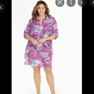 Talbots Seashell Swimsuit Coverup Pink Blue Medium